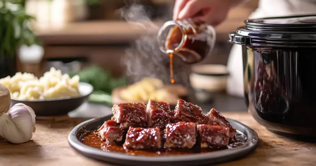 Slow-Cooked BBQ Ribs with Sauce Drizzling