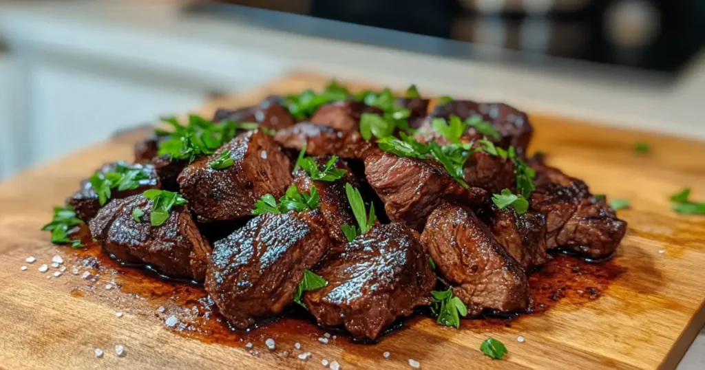 Juicy Garlic Herb Beef Bites Garnished with Parsley