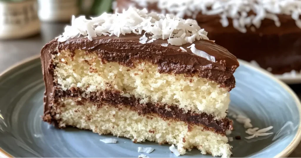 Decadent Mounds Cake with Chocolate Ganache and Coconut Filling