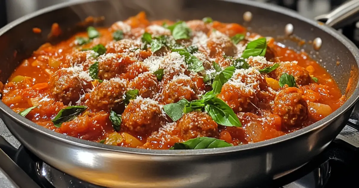 Italian meatballs served in the best homemade tomato sauce, garnished with fresh herbs, on a rustic wooden table for a comforting meal.